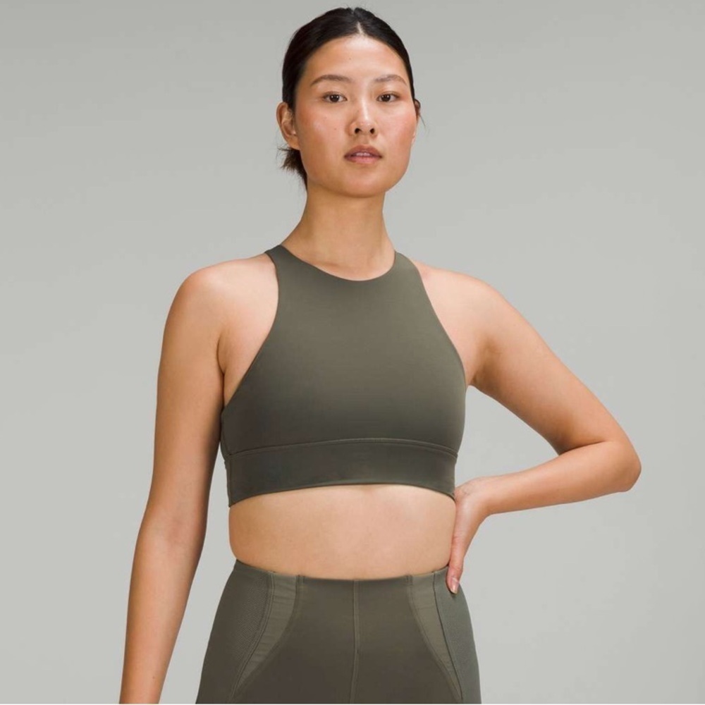 Lululemon Energy High-Neck Longline Tough Bra in Olive Green